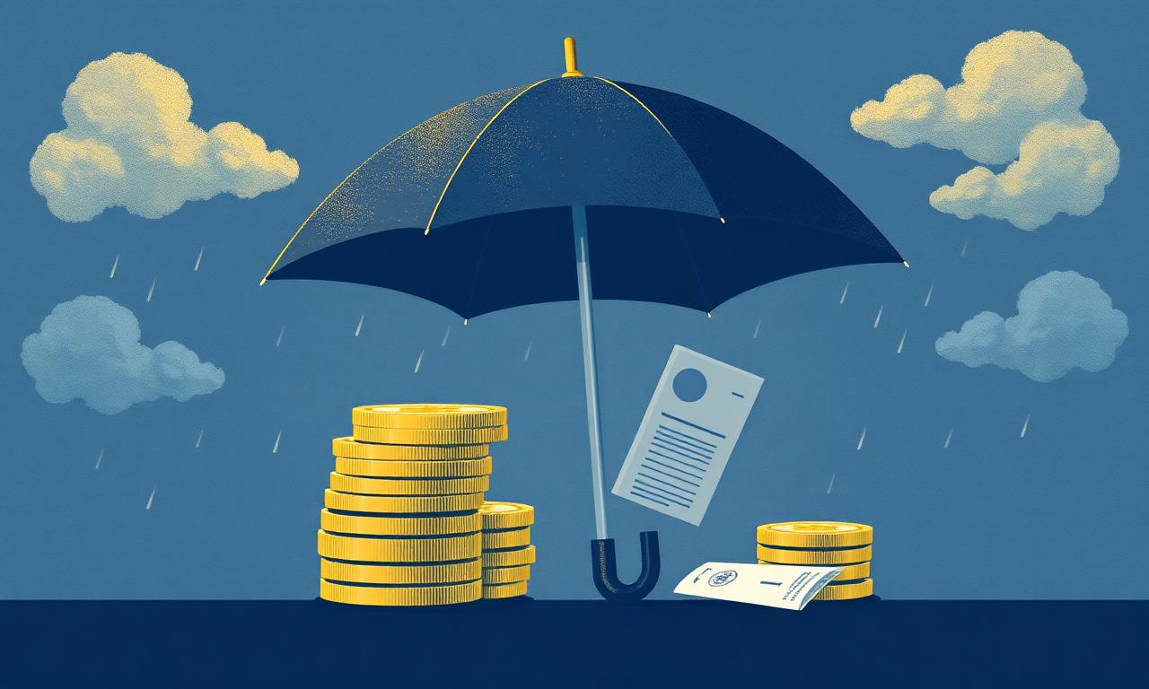 An umbrella protecting savings, symbolizing contractual guarantees